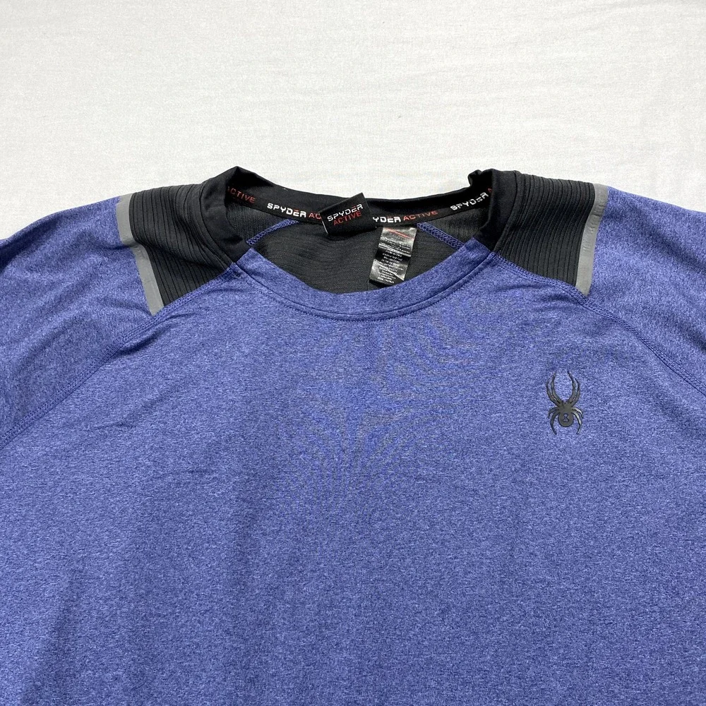 Spyder Active Shirt Mens XXL Blue Long‎ Sleeve Moisture Wicking Stretch ProWeb